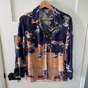 Rare! ASOS Womens Crane pattern Button Down Shirt size 6